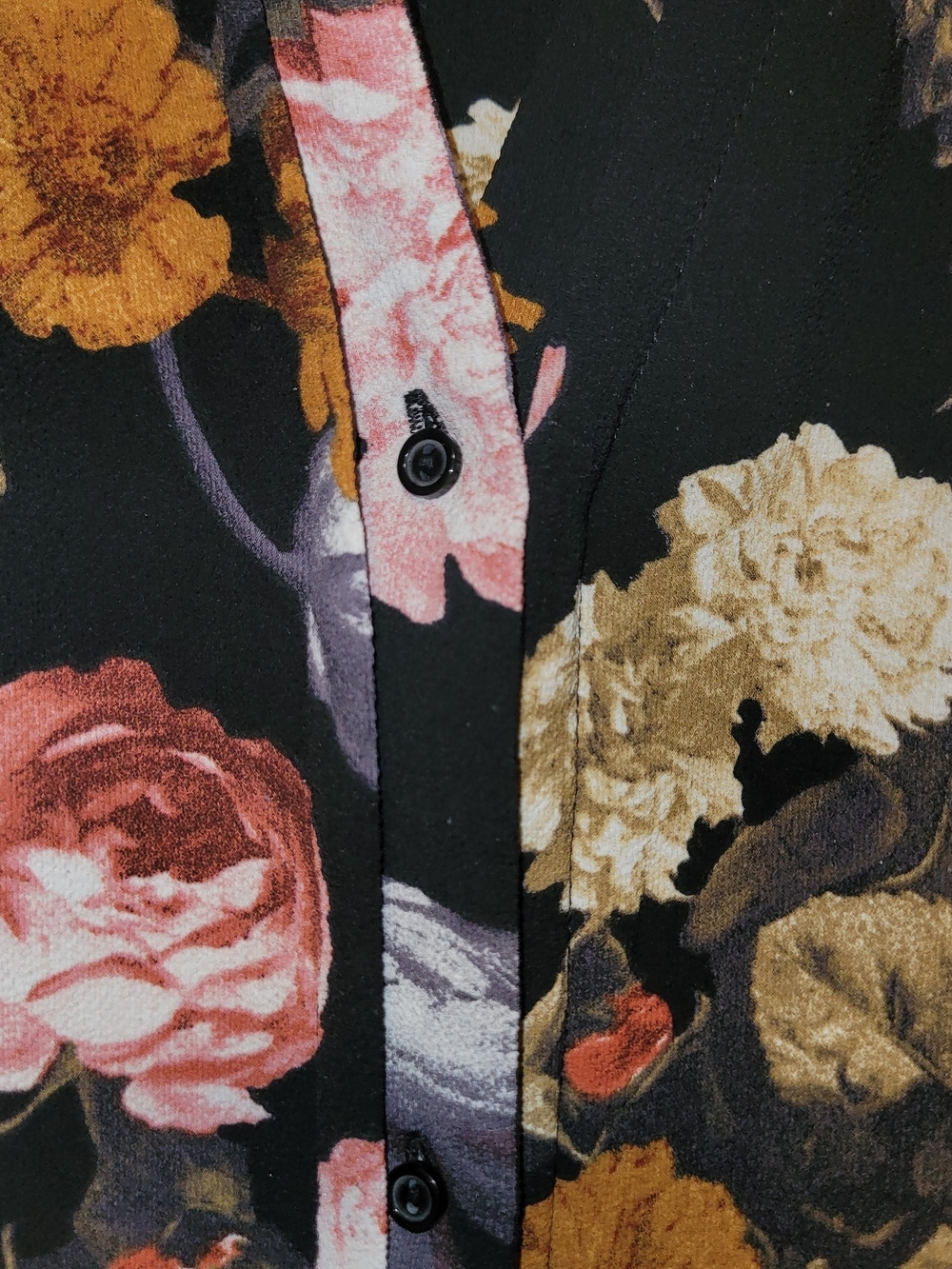 H&M Floral Tunic Dress Black Button Front Long Sleeve Pockets - Picture 8 of 8